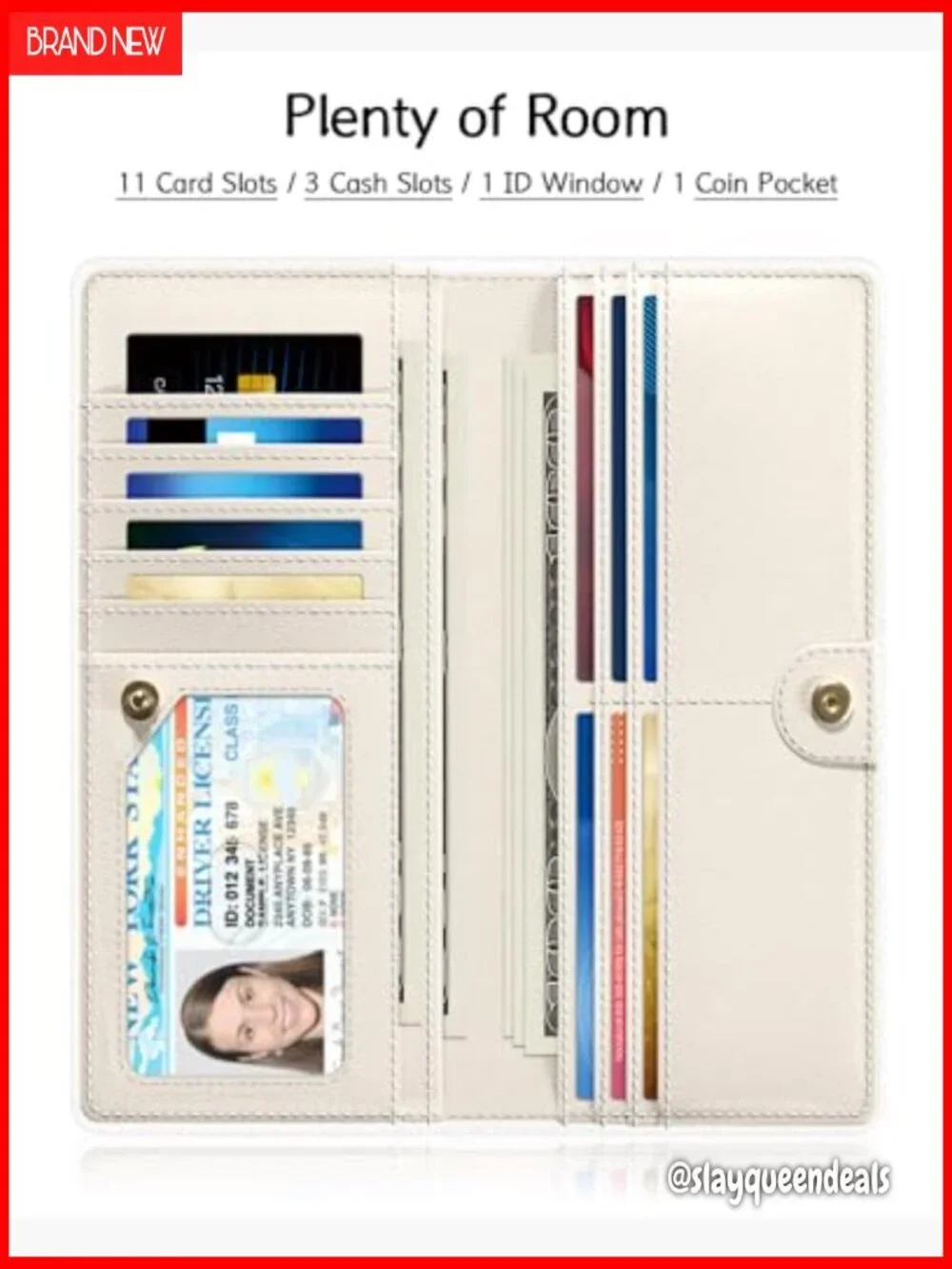 Slim RFID Wallet with 11 Card Slots & ID Window, PU Leather Bifold Clutch